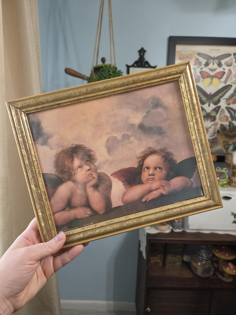 Vintage Framed Raphael Cherubs Print Gold Frame Sistine Madonna Angels